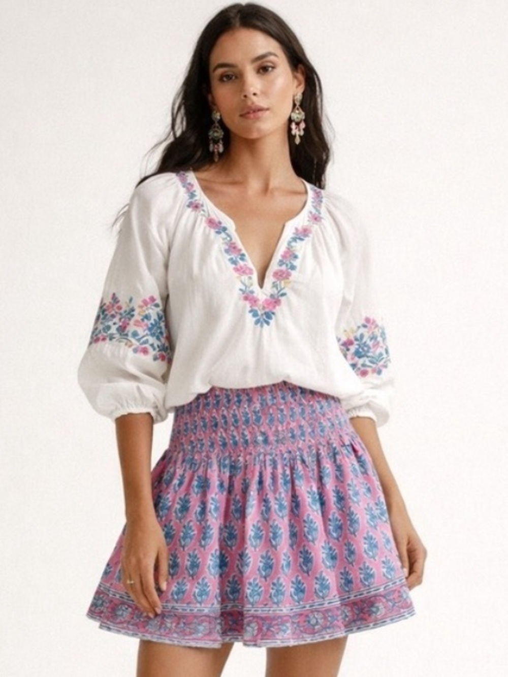 Sur La Vague SLV pink and blue boho block print mini skirt. Small